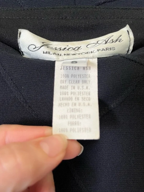 Womens Navy Midi Dress with Subtle Wave Texture - Picture 4 of 4